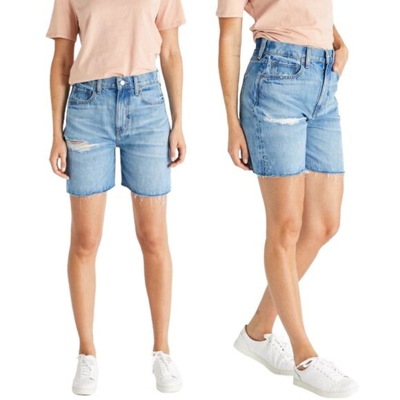 ETICA | Skylar Boyfriend Premium Denim Shorts High Rise Raw Distressed Fray NWT - Picture 1 of 12